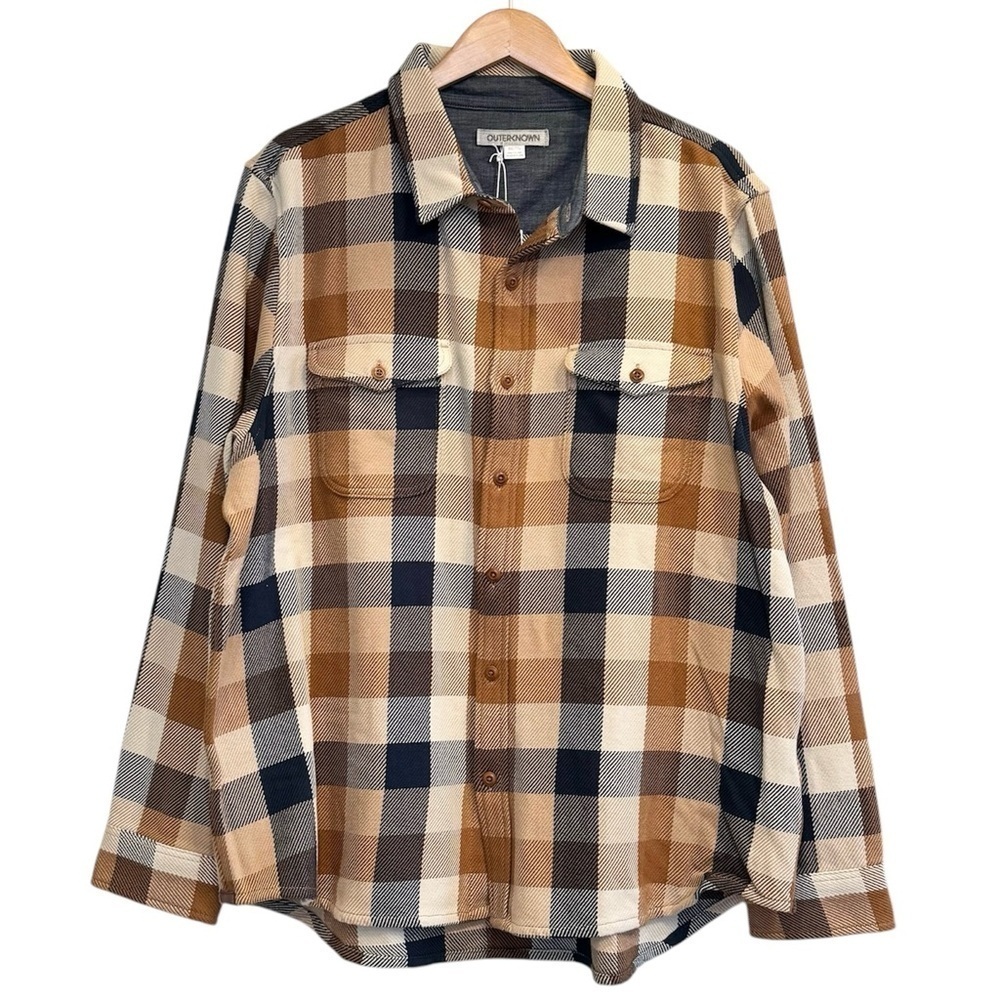Outerknown Blanket Shirt Jacket Button Down Brown Blue Cream NWT Pockets XXL